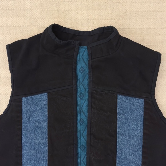 Vintage Black and Blue Striped Denim Vest - Picture 2 of 11
